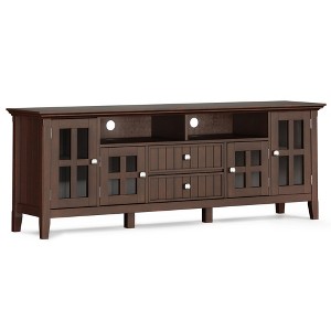 72" Solid Wood with Tempered Glass Wide TV Media Stand with Handcrafted Finish, Cord Management, and Tempered Glass Doors for Living Room - 1 of 4
