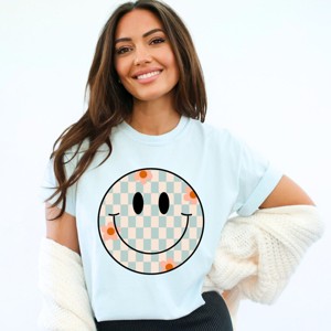 Simply Sage Market Checkered Smiley Face Garment Dyed Tee - 1 of 4