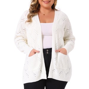 Women's Plus Size Open Front Long Sleeve Autumn Winter Knit Cardigan with Pockets - Agnes Orinda - 1 of 4