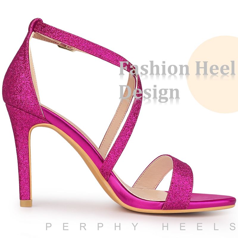 Perphy Women's Glitter CrissCross Buckle Strap Stiletto High Heels Sandals, 4 of 5