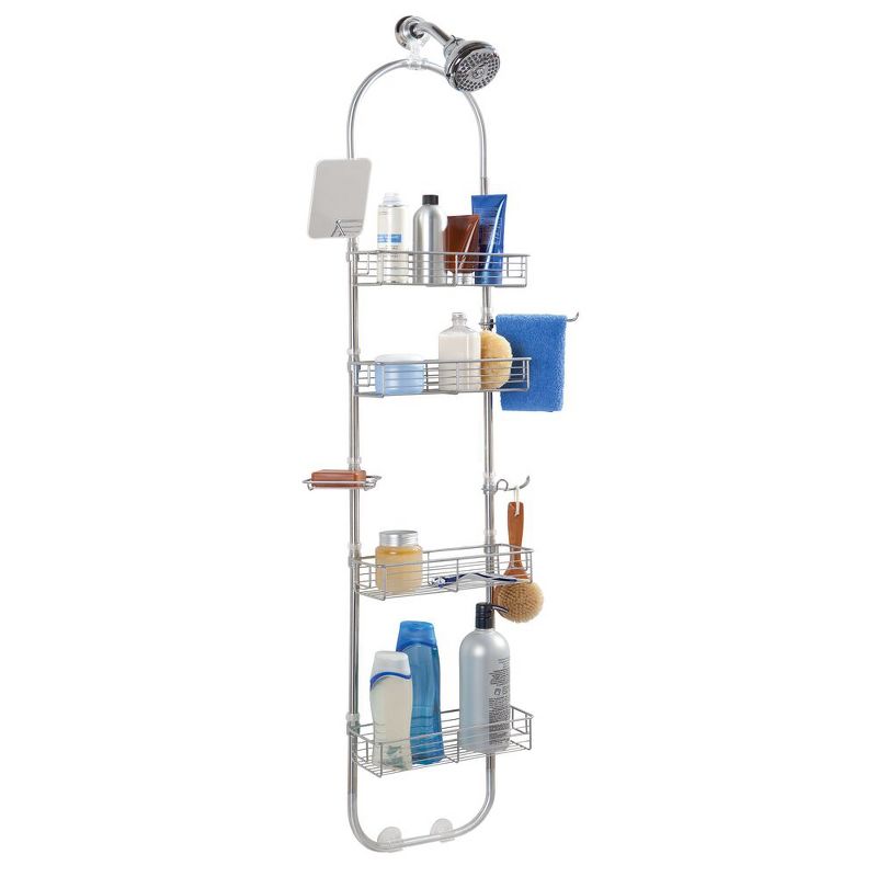 mDesign Metal Bathroom Shower Caddy Station, Brushed Stainless Steel, 1 of 9