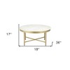HomeRoots 36" White And Gold Genuine Marble And Steel Round Coffee Table - 3 of 4