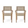 2pc Outdoor Dining Chairs, Solid Acacia Wood Frame with Wicker Backrest, Weather-Resistant Patio Seating for Garden or Deck - Coolbibila - 2 of 4