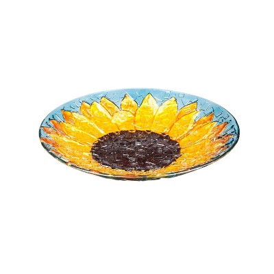 Evergreen Sunfower 18" Birdbath with Crushed Glass Look