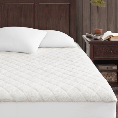 Twin White Heated Sherpa Mattress Pad with Secure Comfort