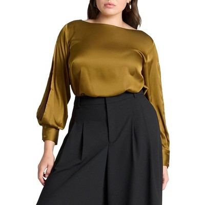 ELOQUII Women's Plus Size Boat Neck Blouse With Sleeve Slits
