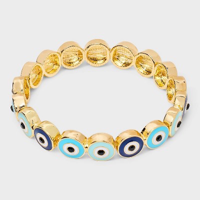 SUGARFIX by BaubleBar Eye For Eye Stretch Bracelet - Gold/Blue: Zinc Material, 6.5" Length