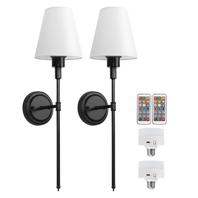 DORESshop 6 in. 1-Light Black/Gold Wall Sconce Wireless Remote Control Dimmable Wall Light for Bedroom Living Room (2-Pack)