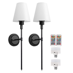DORESshop 6 in. 1-Light Black/Gold Wall Sconce Wireless Remote Control Dimmable Wall Light for Bedroom Living Room (2-Pack) - 1 of 4