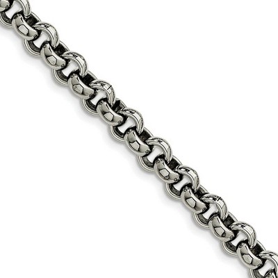 Black Bow Jewelry Men's 8mm Stainless Steel Polished Rolo Chain Bracelet, 7.75 Inch