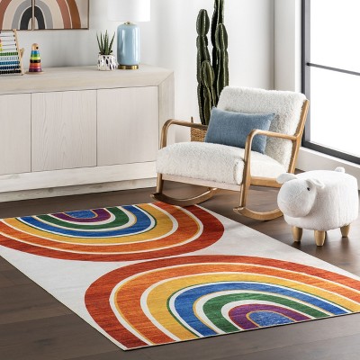 nuLOOM Double Rainbow SpinClean Machine Washable Stain-Resistant Area Rug