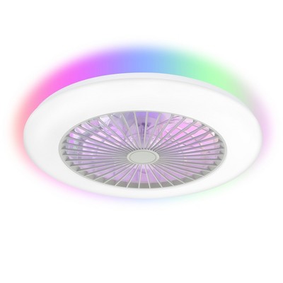 Airsurfer 19" RGB LED Ceiling Fan, White Body, 5 Transparent ABS Blades, DC Motor, 6-Speed, Remote Control, 18° Blade Angle, Ceiling Mount