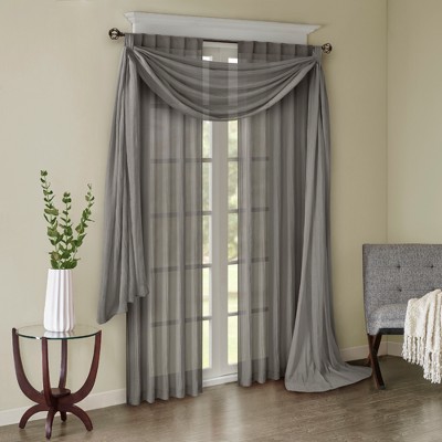 Gray Sheer Polyester Ground Length Window Drapes