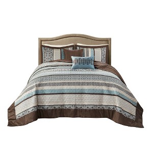 Gulches King/Cal King 5 Piece Jacquard Quilt Set with Throw Pillows Blue - 1 of 4