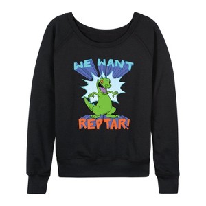 Women's - Rugrats - We Want Reptar Lightweight French Terry Wide Neck Long Sleeve Shirt - 1 of 4