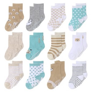 The Peanutshell Baby Boys and Girls 12pk Organic Cotton Socks, Grey Oatmeal Mint - 1 of 4