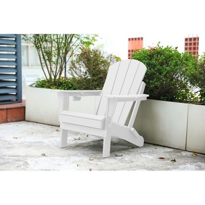 SKRAN Set of 1 Folding Adirondack Chair with Double Cup Holders, Composite Adirondack Chair with Wood Grain for Beach, Deck and Outdoor