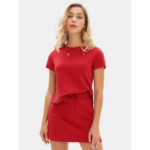 EXLURA Womens Casual Summer 2 Piece Short Skirt Sets Short Sleeve Tshirt And Tennis Skort Dressy Cotton Matching Sweatsuits - 1 of 4