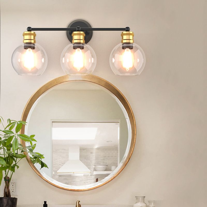 Costway 3-light Vanity Bathroom Light with 7 in Round Clear Glass Shade Vintage Wall Sconce, 3 of 11