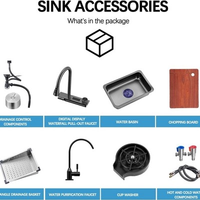 Stainless Steel Single Bowl Workstation Kitchen Sink with Digital Faucet