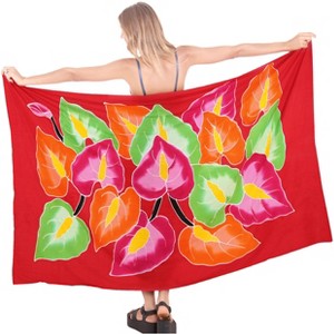 LA LEELA Women's Summer Beach Wrap Bikini Wraps Sarong Coverup Skirt Bathing suit Swimsuit Swimwear Cover Up for Women One Size Red, Floral - 1 of 4
