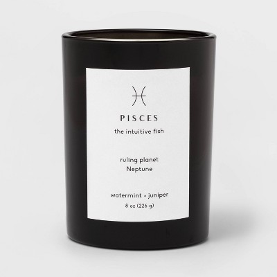 8oz Glass Jar Zodiac Pisces Candle Black - Project 62&#8482;