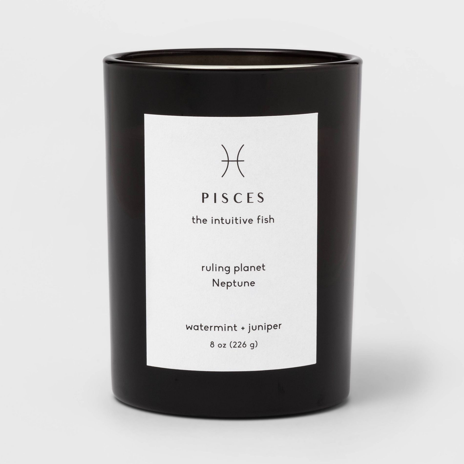 8oz Glass Jar Zodiac Pisces Candle Black - Threshold™: Soy & Paraffin Wax, 36hr Burn Time, Juniper Mint Scent