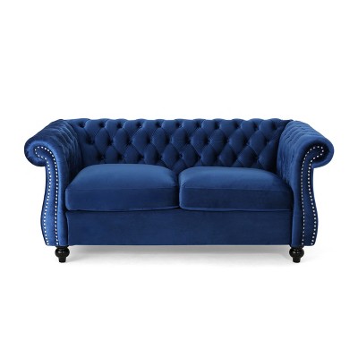 VYNXARIA Chesterfield Style LOVESEAT SOFA - 61.75" W, Deep Button Tufted Diamond Stitch, Nailhead Accents, Rolled Arms, Elegant Gray Upholstery