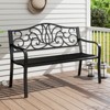 Tangkula 2-person Metal Bench w/ Floral Pattern Slanted Backrest Slatted Surface Black - 2 of 4