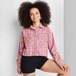 Women's Long Sleeve Cropped Button-Down Shirt - Wild Fable™