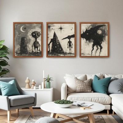 Uncomplicated Triple Black MDF Framed Art, 30x40cm, Home Wall Art Hanging Decor