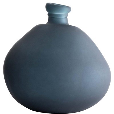 VivaTerra Recycled Round Frosted Gray Glass Balloon Vase, 13" - Gray