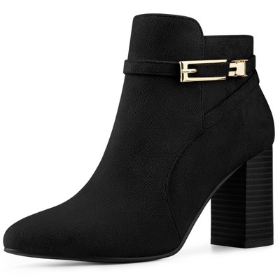 Allegra K Women's Round Toe Buckle Chunky Heel Ankle Booties Black 9