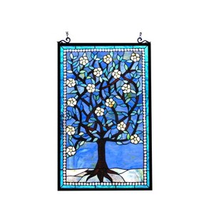 Chloe Lighting Woodley Tiffany-Glass "tree Of Life" Window Panel 20x32 - 1 of 3