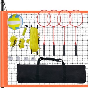 VEVOR Volleyball and Badminton Set, Outdoor Portable Badminton Net, Adjustable Height Steel Poles, Professional Combo Set with PVC Volleyball, Pump - 1 of 4