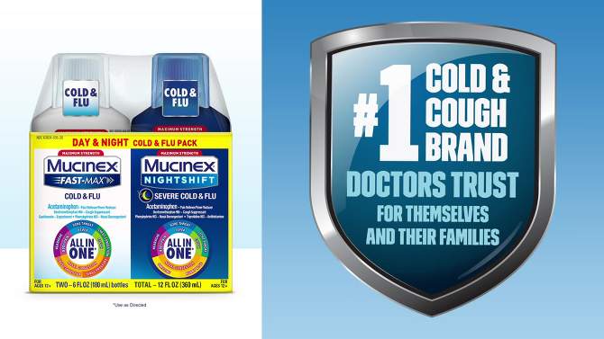 Mucinex Max Strength Cold &#38; Flu Medicine - Day &#38; Night - Liquid - 6 fl oz/2ct, 2 of 10, play video