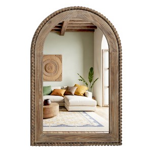 LuxenHome Arch Wall Mirror, 26"x40" Wood Framed Decor Mirror Wall, Farmhouse Large Decorative Wooden Mirror for Bathroom Bedroom Entryway Brown - 1 of 4