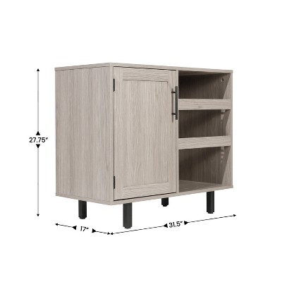 Gray Particleboard Bar Cabinet with Black Steel Legs