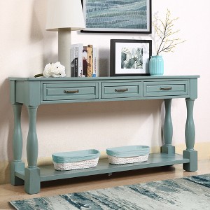 VYNXARIA 63inch Long Wood Console Table with 3 Drawers and 1 Bottom Shelf for Entryway Hallway Easy Assembly Extra-thick Sofa Table - 1 of 4