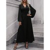 Coolmee Womens Maxi Dress Wrap V-Neck  Waist Long Lantern Sleeve Ruched Side Slit Elegant Long Dress - 2 of 4