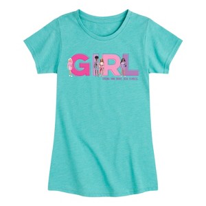Girls' - Barbie - Girl Strong, Kind, Brave, Bold, and Fearless Fitted Short Sleeve Graphic T-Shirt - 1 of 4