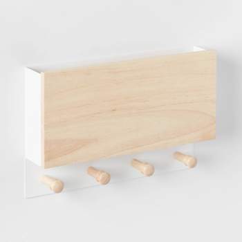 Mixed Material Mail Holder Matte White Hooks on Light Wood - Brightroom™