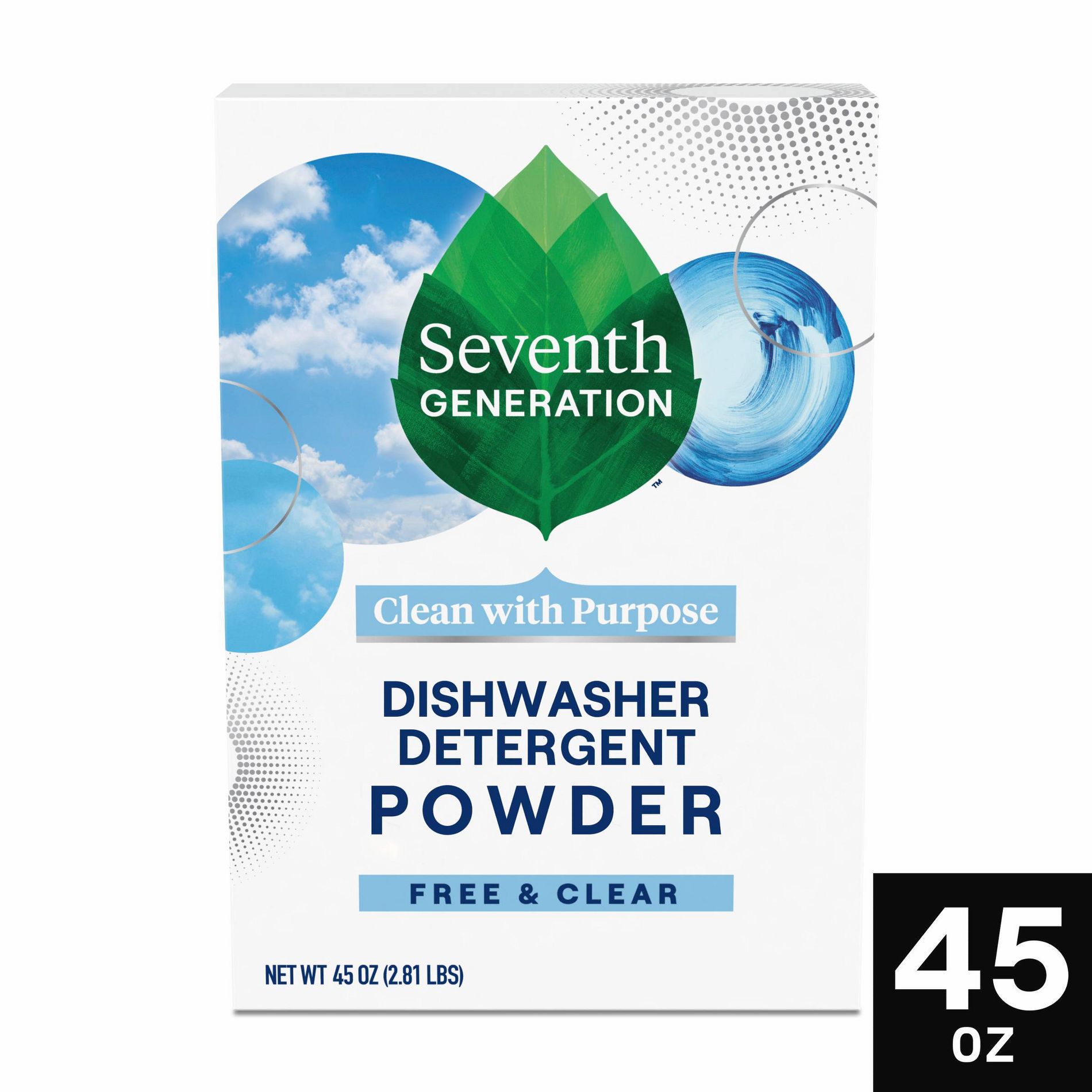Seventh Generation Free & Clear Auto Dishwasher Detergent Powder - 45oz: No Fragrance Added, Dye-Free, Phosphate-Free