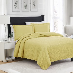 RT Designers Collection Ruby 3pc Pinsonic High Quality All Season Quilt Set for Revitalize Bedroom With Yellow - 1 of 3