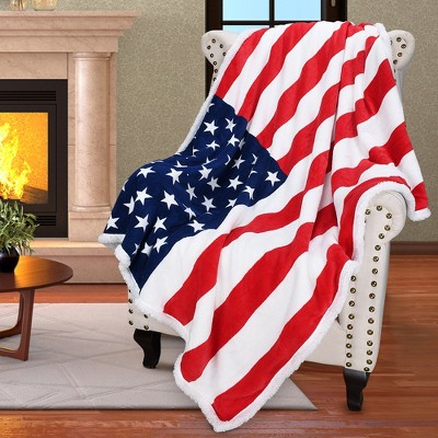 Tirrinia US Flag Fleece Throw Blanket, Super Soft Cozy Fleece Plush Throw TV Blanket, Patriotic Living Room Decor Blanket for Memorial Day