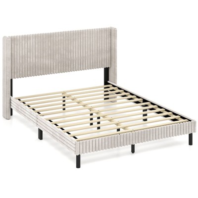 Costway Queen Size Velvet Bed Frame Upholstered Platform Bed with Wingback Headboard