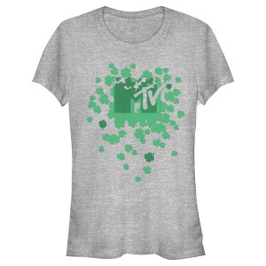 Juniors Womens MTV St. Patrick's Day Shamrock Splatter Logo T-Shirt - 1 of 4
