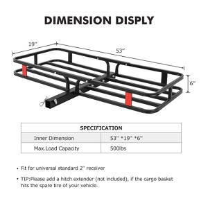 Hitch Mount Cargo Carrier Basket, Hauling Weight Capacity of 500 Lbs Hitch Cargo Carrier Rear Luggage Basket for Car SUV Camping Traveling - 1 of 4