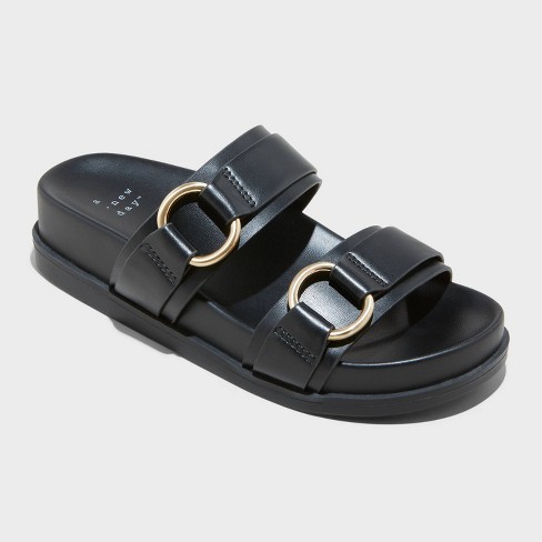 Women's Marcy Two-band Buckle Footbed Sandals - A New Day™ Black 11