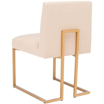 Modern Cosmopolitan Beige Linen & Gold Metal Parsons Side Chair Set